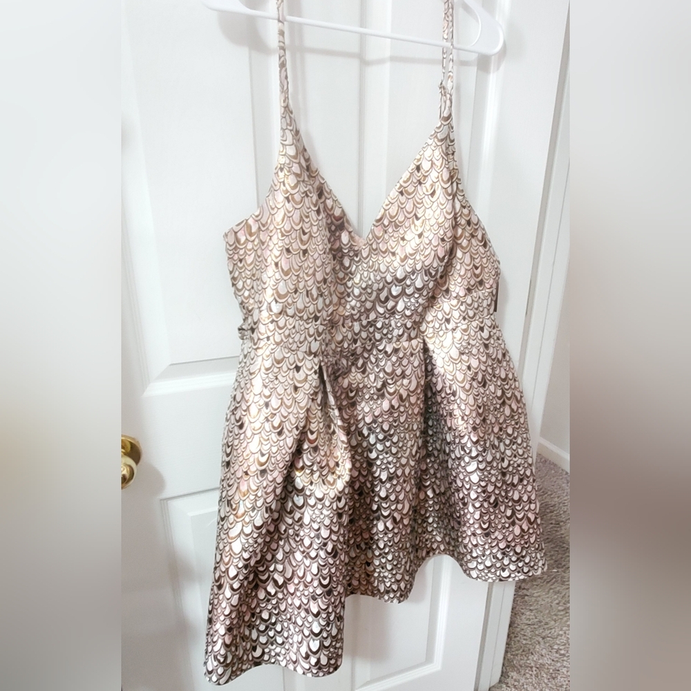 Twice Chic Boutique Rose Gold Sequin Scallop Dress
